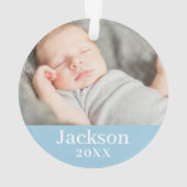Blue Baby Boy Personalisiert Name Foto Ornament (Rückseite)