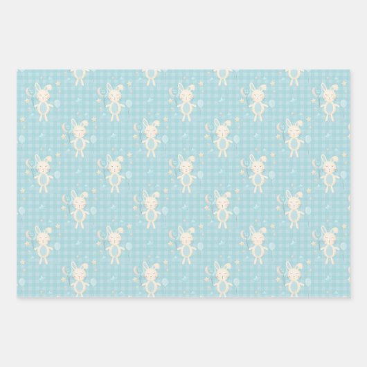 Blue Baby Boy Rainbow and Rabbit Geschenkpapier Set (Vorderseite 2)