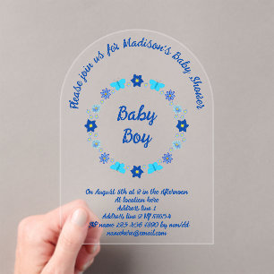 Blue Baby Boy Schmetterlinge und Blume Babydusche Acryleinladungen