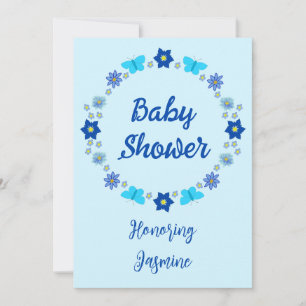 Blue Baby Boy Schmetterlinge und Blume Babydusche Einladung