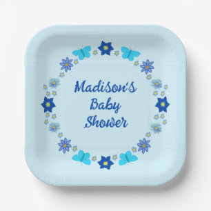 Blue Baby Boy Schmetterlinge und Blume Babydusche Pappteller
