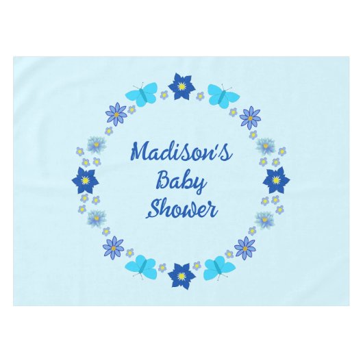 Blue Baby Boy Schmetterlinge und Blume Babydusche Tischdecke (Vorderseite (Horizontal))