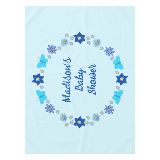 Blue Baby Boy Schmetterlinge und Blume Babydusche Tischdecke (Vorderseite)