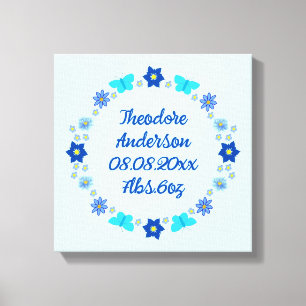 Blue Baby Boy Schmetterlinge und Blume Custom Birt Leinwanddruck