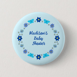Blue Baby Boy Schmetterlinge und Blume Custom Button