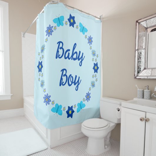 Blue Baby Boy Schmetterlinge und Blume Custom Duschvorhang (Beispiel)