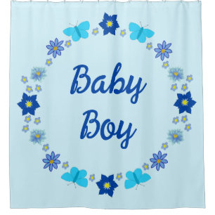 Blue Baby Boy Schmetterlinge und Blume Custom Duschvorhang