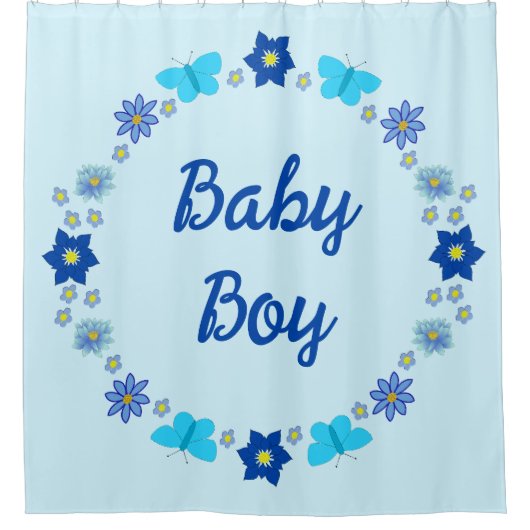 Blue Baby Boy Schmetterlinge und Blume Custom Duschvorhang (Vorderseite)