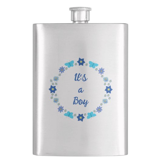 Blue Baby Boy Schmetterlinge und Blume Custom Flachmann (Vorderseite)