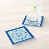 Blue Baby Boy Schmetterlinge und Blume Custom Glasuntersetzer (Schrägansicht)