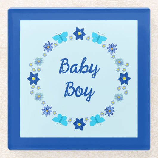 Blue Baby Boy Schmetterlinge und Blume Custom Glasuntersetzer (Vorderseite)