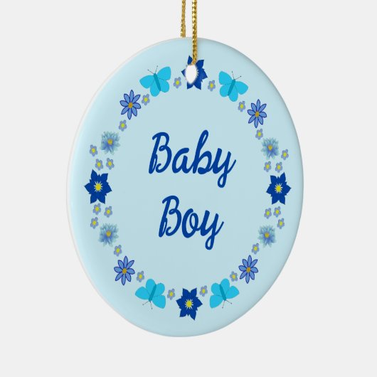 Blue Baby Boy Schmetterlinge und Blume Custom Keramik Ornament (Rechts)