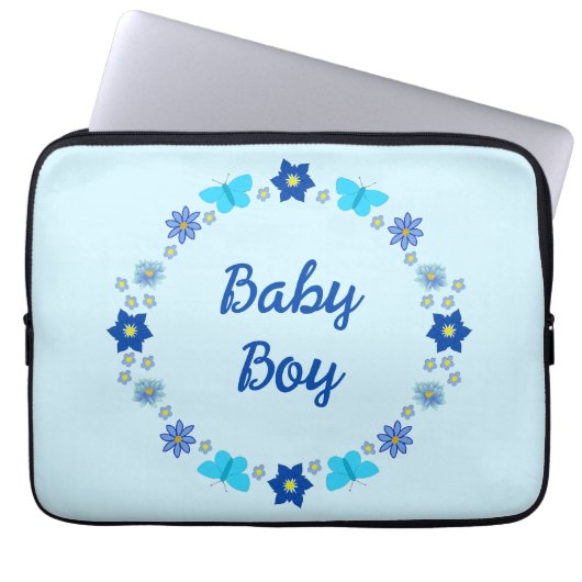 Blue Baby Boy Schmetterlinge und Blume Custom Laptopschutzhülle (Vorderseite)