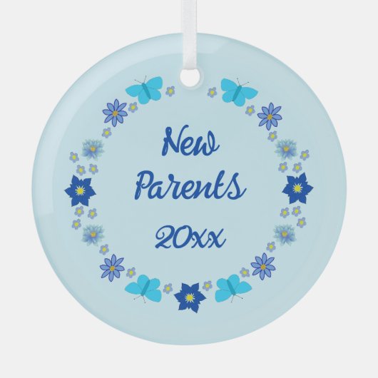 Blue Baby Boy Schmetterlinge und Blume Custom Ornament Aus Glas (Vorderseite)
