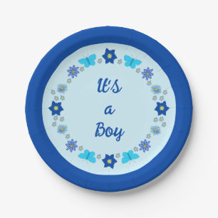 Blue Baby Boy Schmetterlinge und Blume Custom Pappteller