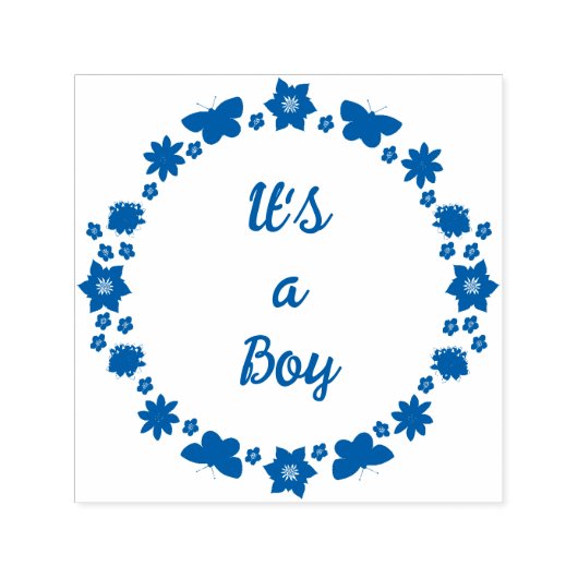 Blue Baby Boy Schmetterlinge und Blume Custom Permastempel (Design)