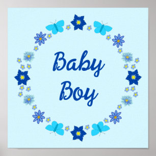 Blue Baby Boy Schmetterlinge und Blume Custom Poster