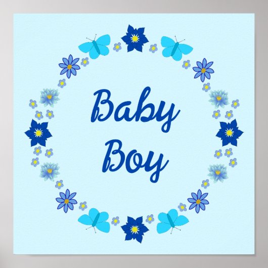 Blue Baby Boy Schmetterlinge und Blume Custom Poster (Vorne)