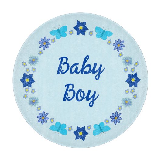Blue Baby Boy Schmetterlinge und Blume Custom Schneidebrett (Vorderseite)