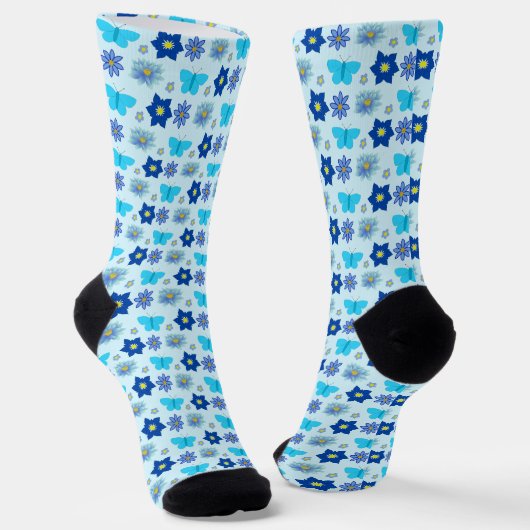 Blue Baby Boy Schmetterlinge und Blume Gemustert Socken (Gewinkelt)