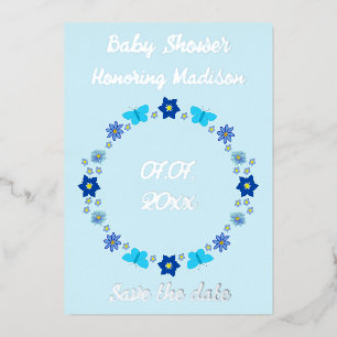 Blue Baby Boy Schmetterlinge und Blume Save the Da Folien Feiertagskarte