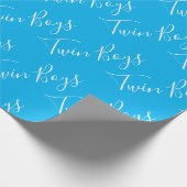 Blue Baby Boy Script Twin Boys Wrapping Paper Geschenkpapier (Ecke)