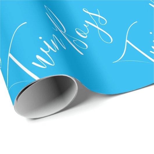 Blue Baby Boy Script Twin Boys Wrapping Paper Geschenkpapier (Rolleneckpunkt)