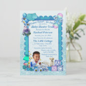 Blue Baby Boy Shower Tweete Einladung (Stehend Vorderseite)