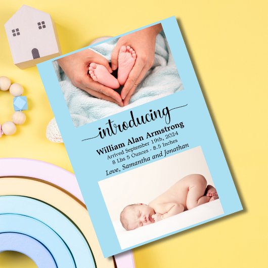 Blue Baby Boy Size and Weight Foto Birth Ankündigung