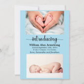 Blue Baby Boy Size and Weight Foto Birth Ankündigung (Vorderseite)