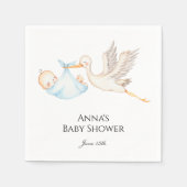 Blue Baby Boy Stork Baby Dusche Serviette (Vorderseite)