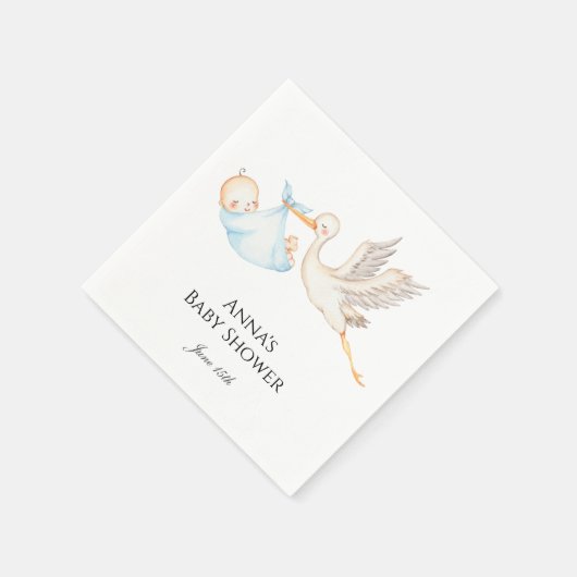 Blue Baby Boy Stork Baby Dusche Serviette (Ecke)