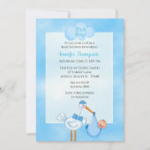 Blue Baby Boy Stork Shower Einladungen (Vorderseite)