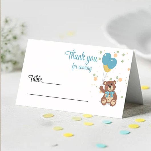 Blue Baby Boy Teddy Bear Baby Showname Platzkarte