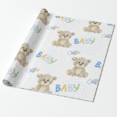 Blue Baby Boy Teddy Bear Watercolor Babydusche Geschenkpapier (Ungerollt)