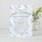 Blue Baby Boy Watercolor Baby Dusche Einladung (Stehend Vorderseite)