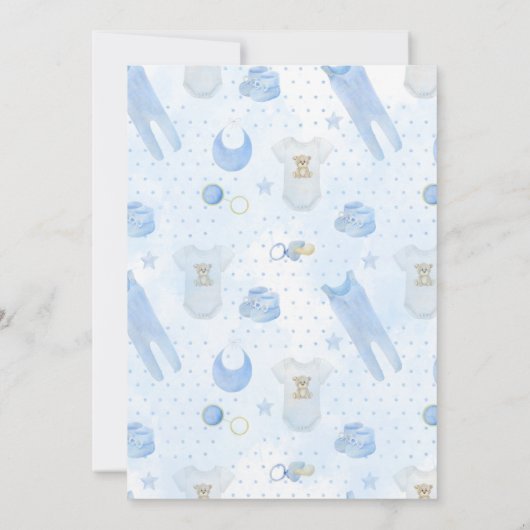 Blue Baby Boy Watercolor Baby Dusche Einladung (Rückseite)