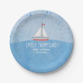 Blue Baby Boy Watercolor Sailboat Dusche Custom Pappteller (Vorderseite)