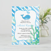 Blue Baby Boy Whale Babyshower Einladung (Stehend Vorderseite)
