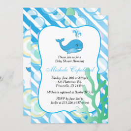 Blue Baby Boy Whale Babyshower Einladung