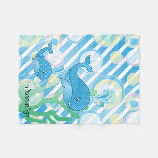 Blue Baby Boy Whale Fleecedecke (Vorderseite (Horizontal))