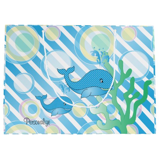 Blue Baby Boy Whale Große Geschenktüte (Rückseite)