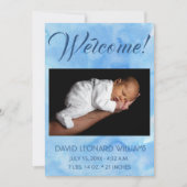 Blue Baby Boy's Foto Birth Ankündigung (Vorderseite)