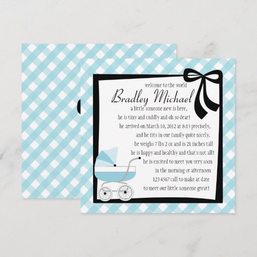 Blue Baby Buggy Einladung (Vorne/Hinten)