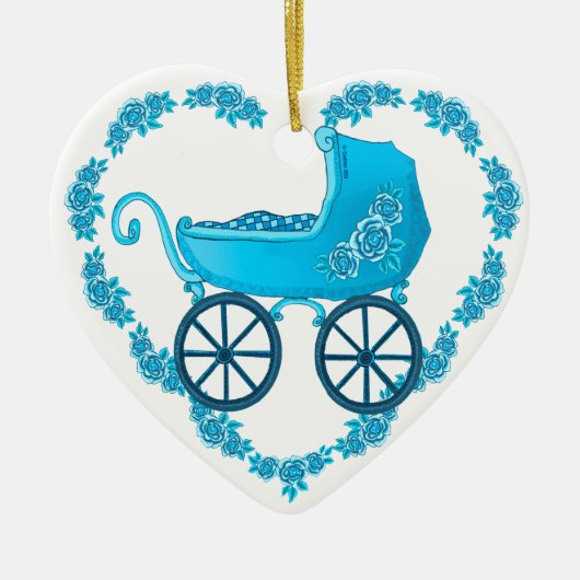 Blue Baby Buggy Heart Keramik Ornament (Vorne)