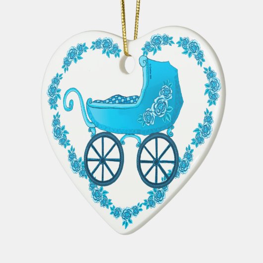 Blue Baby Buggy Heart Keramik Ornament (Links)