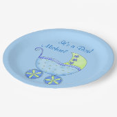 Blue Baby Buggy Sein Name ein Junge Personalisiert Pappteller (Schrägansicht)