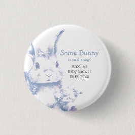 Blue Baby Bunny Baby Shower  Button