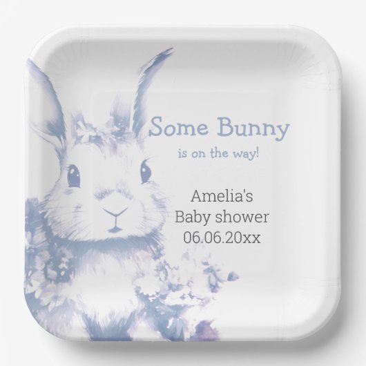 Blue Baby Bunny Baby Shower  Pappteller (Vorderseite)