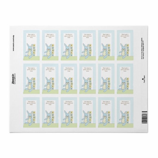 Blue Baby Bunny Book Gift Book Plate Label Adressaufkleber (Vorne)